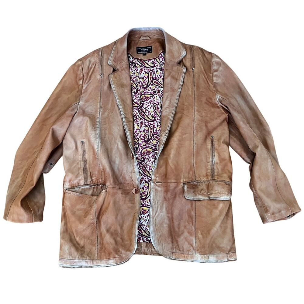 Missani‎ Le Collezioni 2XL Distressed Leather Jacket Luxury Paisley Lining Rare